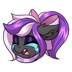 Size: 2000x2000 | Tagged: safe, artist:ask-colorsound, oc, oc only, oc:nightwalker, species:pony, bow, clothing, crying, emotes, eyes closed, fangs, hair bow, open mouth, scarf, simple background, slit eyes, slit pupils, transparent background
