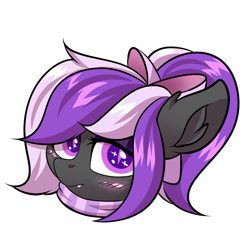 Size: 2000x2000 | Tagged: safe, artist:ask-colorsound, oc, oc only, oc:nightwalker, species:pony, blushing, bow, clothing, emotes, fangs, hair bow, looking at you, scarf, simple background, slit eyes, slit pupils, transparent background