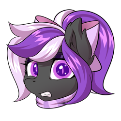 Size: 2000x2000 | Tagged: safe, artist:ask-colorsound, oc, oc only, oc:nightwalker, species:pony, bow, clothing, emotes, fangs, hair bow, looking at you, scarf, simple background, slit eyes, slit pupils, transparent background