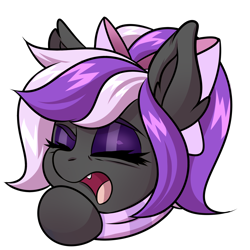 Size: 2000x2000 | Tagged: safe, artist:ask-colorsound, oc, oc only, oc:nightwalker, species:pony, bow, clothing, emotes, eyes closed, fangs, hair bow, open mouth, scarf, simple background, slit eyes, slit pupils, transparent background, yawn