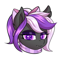 Size: 2000x2000 | Tagged: safe, artist:ask-colorsound, oc, oc only, oc:nightwalker, species:pony, bow, clothing, emotes, fangs, hair bow, looking at you, scarf, simple background, slit eyes, slit pupils, transparent background