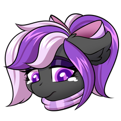 Size: 2000x2000 | Tagged: safe, artist:ask-colorsound, oc, oc only, oc:nightwalker, species:pony, bow, clothing, emotes, hair bow, looking at you, scarf, simple background, slit eyes, slit pupils, teary eyes, transparent background