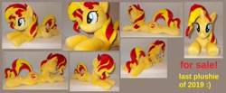 Size: 6224x2560 | Tagged: safe, artist:calusariac, character:sunset shimmer, species:pony, species:unicorn, female, horn, irl, mare, photo, plushie, prone, solo