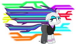 Size: 2441x1419 | Tagged: safe, artist:anime-equestria, character:rarity, species:pony, species:unicorn, alternate hairstyle, annoyed, clothing, cyberpunk, eyeshadow, female, futuristic, hoodie, horn, makeup, mare, shoes, simple background, solo, transparent background, vector, wristband