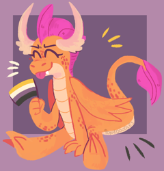 Size: 658x686 | Tagged: safe, artist:incendiaryboobs, character:smolder, species:dragon, blep, eyes closed, female, gender headcanon, headcanon, lgbt headcanon, nonbinary, nonbinary pride flag, pride, pride flag, smiling, solo, tongue out