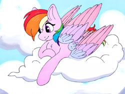 Size: 2048x1536 | Tagged: safe, artist:incendiaryboobs, character:firefly, character:rainbow dash, species:pegasus, species:pony, cloud, female, fusion, multiple wings, prone, seraph, solo