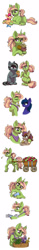 Size: 750x4766 | Tagged: safe, artist:celestial-rainstorm, oc, oc only, oc:azurite, oc:chrysanthemum, oc:iron forge, oc:sandstone pie, parent:big macintosh, parent:limestone pie, parent:marble pie, parent:maud pie, parent:mudbriar, parent:quibble pants, parent:sugar belle, parent:trouble shoes, parents:marbleshoes, parents:maudbriar, parents:quibblestone, parents:sugarmac, species:earth pony, species:pony, species:unicorn, apple, cart, diaper, female, filly, flower, food, male, mare, muffin, offspring, simple background, stallion, white background