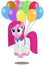 Size: 1805x2558 | Tagged: safe, artist:anime-equestria, character:pinkamena diane pie, character:pinkie pie, species:earth pony, species:pony, 80s, :3, balloon, belt, clothing, cute, diapinkes, female, floating, jewelry, mare, necklace, shirt, simple background, string, suit, then watch her balloons lift her up to the sky, transparent background, vector