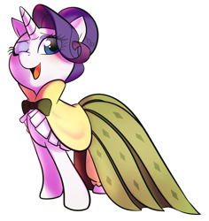 Size: 930x985 | Tagged: safe, artist:haden-2375, character:rarity, species:pony, species:unicorn, clothing, digital art, dress, female, mare, one eye closed, simple background, smiling, solo, white background
