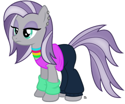 Size: 2428x2016 | Tagged: safe, artist:anime-equestria, character:maud pie, species:earth pony, species:pony, 80s, alternate hairstyle, clothing, ear piercing, eyeshadow, female, jewelry, leg warmers, makeup, mare, necklace, piercing, shirt, simple background, solo, transparent background, vector