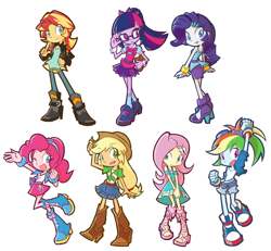 Size: 1300x1200 | Tagged: safe, artist:rvceric, character:applejack, character:fluttershy, character:pinkie pie, character:rainbow dash, character:rarity, character:sunset shimmer, character:twilight sparkle, character:twilight sparkle (scitwi), species:eqg human, my little pony:equestria girls, female, simple background, white background