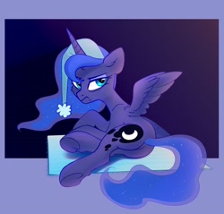 Size: 2436x2328 | Tagged: safe, artist:taneysha, character:princess luna, species:alicorn, species:pony, angry, butt, cheek fluff, clothing, cute, ear fluff, female, grumpy, hat, high res, leg fluff, lunabetes, madorable, mare, nightcap, rug, sleepy, solo