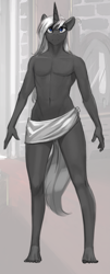 Size: 829x2061 | Tagged: safe, artist:nsilverdraws, oc, oc:tiberius aldrake, species:anthro, species:plantigrade anthro, clothing, femboy, male, partial nudity, solo, topless