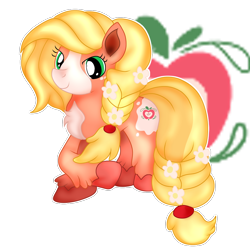 Size: 1024x1024 | Tagged: safe, artist:doraeartdreams-aspy, character:applejack, species:earth pony, species:pony, g5 leak, leak, applejack (g5), braid, braided tail, coat markings, female, hooves, mare, redesign, simple background, smiling, solo, transparent background
