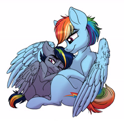 Size: 4644x4536 | Tagged: safe, artist:celestial-rainstorm, character:rainbow dash, oc, oc:jetstream, parent:rainbow dash, parent:soarin', parents:soarindash, species:pegasus, species:pony, absurd resolution, colt, female, hug, male, momma dash, mother and child, mother and son, offspring, pregnant, winghug