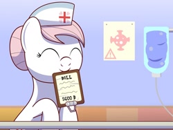 Size: 1280x960 | Tagged: safe, artist:trackheadtherobopony, character:nurse redheart, oc, bill, cute, hospital, mouth hold, offscreen character