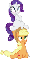 Size: 1573x3085 | Tagged: safe, artist:anime-equestria, character:applejack, character:rarity, species:earth pony, species:pony, species:unicorn, ship:rarijack, applejack's hat, blushing, clothing, cowboy hat, cute, duo, female, hat, jackabetes, lesbian, lifting, mare, ponytail, raribetes, raritybro approves, shipping, simple background, transparent background, vector