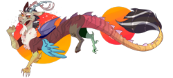 Size: 1920x868 | Tagged: safe, artist:akiiichaos, character:discord, species:draconequus, male, redesign, signature, simple background, smiling, smirk, solo, transparent background