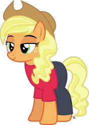 Size: 1423x2015 | Tagged: safe, artist:anime-equestria, character:applejack, species:earth pony, species:pony, alternate hairstyle, applejack's hat, clothing, cowboy hat, female, hat, relaxed, simple background, smiling, solo, transparent background, vector