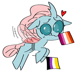 Size: 1427x1407 | Tagged: safe, artist:pinkiespresent, character:ocellus, cute, diaocelles, female, headcanon, heart, lesbian pride flag, lgbt headcanon, nonbinary pride flag, pride, pride flag, sexuality headcanon, simple background, solo, white background