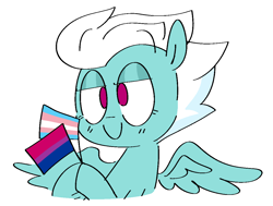 Size: 1107x835 | Tagged: safe, artist:pinkiespresent, character:fleetfoot, species:pegasus, species:pony, bisexual pride flag, bust, female, lgbt headcanon, pride, pride flag, simple background, solo, transgender pride flag, white background