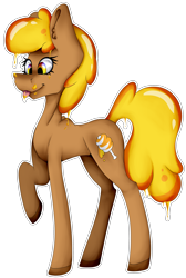 Size: 2305x3430 | Tagged: safe, artist:chazmazda, oc, species:pony, blep, cartoon, colored, commission, commissions open, digital art, drip, dripping, flat colors, food, fullbody, honey, my little pony, outline, raffle, raffle prize, raffle winner, shade, shading, solo, tongue out