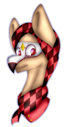 Size: 1930x3755 | Tagged: safe, artist:chazmazda, oc, oc only, species:pony, art trade, bust, cartoon, checkered, clothing, commission, commissions open, digital art, happy, head shot, highlights, hood, hoodie, mask, masquerade, outline, portrait, scarf, shade, shading, simple background, smiling, solo, transparent background