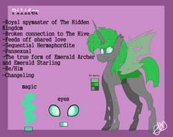 Size: 4494x3546 | Tagged: safe, artist:chazmazda, oc, species:changeling, species:pony, cartoon, colored, commission, commissions open, digital art, flat colors, green changeling, magic, my little pony, opacity, outline, reference, reference sheet, solo