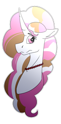 Size: 712x1438 | Tagged: safe, artist:chazmazda, oc, species:pony, species:unicorn, bust, commission, commissions open, curly hair, digital art, head shot, horn, jewelry, long hair, multicolored hair, necklace, pink eyes, scared, shade, shading, shine, shy, solo, your character here