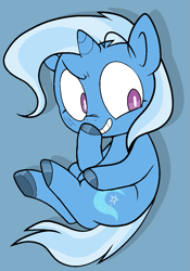 Size: 763x1089 | Tagged: safe, artist:pinkiespresent, character:trixie, blue background, cute, cutie mark, diatrixes, digital art, female, hooves, simple background, smiling, solo