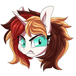 Size: 1200x1200 | Tagged: safe, artist:ask-colorsound, oc, oc only, oc:scarlet serenade, species:pony, species:unicorn, angry, emoticon, female, head only, mare, simple background, solo, transparent background