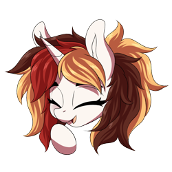 Size: 1200x1200 | Tagged: safe, artist:ask-colorsound, oc, oc only, oc:scarlet serenade, species:pony, species:unicorn, emoticon, eyes closed, female, giggling, happy, head only, hooves, mare, simple background, solo, transparent background