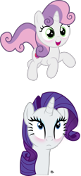 Size: 1537x3330 | Tagged: safe, artist:anime-equestria, character:rarity, character:sweetie belle, species:pony, species:unicorn, belle sisters, blushing, cute, duo, female, filly, happy, jumping, looking up, mare, simple background, transparent background, vector
