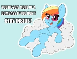 Size: 1007x768 | Tagged: safe, artist:miss-jessiie, character:rainbow dash, species:pegasus, species:pony, cloud, coronavirus, covid-19, female, insult, on back, public service announcement, social distancing, solo, text
