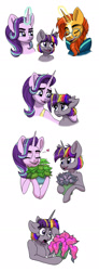Size: 700x1905 | Tagged: safe, artist:celestial-rainstorm, character:phyllis, character:starlight glimmer, character:sunburst, oc, oc:dawn star, parent:stygian, parent:twilight sparkle, parents:twigian, species:pony, species:unicorn, ship:starburst, female, filly, magic, male, offspring, older, shipping, simple background, straight, white background