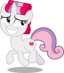 Size: 1753x2006 | Tagged: safe, artist:chrzanek97, artist:claritea, artist:kooner-cz, edit, editor:slayerbvc, character:sweetie belle, species:pony, species:unicorn, female, filly, grin, hair curlers, looking back, nervous, nervous grin, sheepish grin, simple background, smiling, solo, transparent background, vector, vector edit