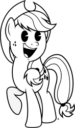 Size: 1439x2455 | Tagged: safe, artist:anime-equestria, character:applejack, species:pony, applejack's hat, black and white, cartoon, clothing, cowboy hat, cute, female, freckles, grayscale, happy, hat, jackabetes, mare, monochrome, pacman eyes, ponytail, retro, simple background, transparent background, vector