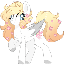 Size: 2048x2048 | Tagged: safe, artist:cinnamontee, oc, oc only, oc:ember (cinnamontee), species:pegasus, species:pony, chest fluff, female, flower, flower in hair, mare, simple background, solo, transparent background, two toned wings, wings