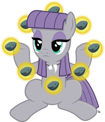 Size: 1906x2209 | Tagged: safe, artist:anime-equestria, character:maud pie, species:earth pony, species:pony, eyeshadow, female, floating, jewelry, levitation, magic, makeup, mare, necklace, overwatch, rock, simple background, sitting, telekinesis, transparent background, vector, zenyatta