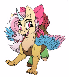 Size: 3776x4220 | Tagged: safe, artist:celestial-rainstorm, oc, oc only, oc:aegrie, parent:discord, parent:fluttershy, parents:discoshy, species:draconequus, bow, draconequus oc, female, hair bow, high res, hybrid, interspecies offspring, offspring, simple background, solo, white background