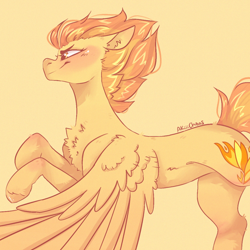 Size: 1080x1080 | Tagged: safe, artist:akiiichaos, character:spitfire, species:pegasus, species:pony, chest fluff, ear fluff, female, mare, orange background, profile, simple background, solo, spread wings, wings