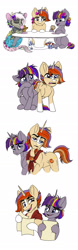 Size: 700x2248 | Tagged: safe, artist:celestial-rainstorm, oc, oc only, oc:athena, oc:dawn star, oc:jupiter sky, parent:discord, parent:fluttershy, parent:starlight glimmer, parent:stygian, parent:sunburst, parent:twilight sparkle, parents:discoshy, parents:starburst, parents:twigian, species:pony, species:unicorn, colt, female, filly, food, hybrid, interspecies offspring, male, mare, muffin, offspring, simple background, stallion, tea party, teary eyes, white background