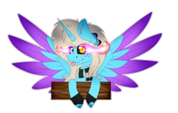 Size: 4329x2757 | Tagged: safe, artist:chazmazda, oc, oc only, oc:charlie gallaxy-starr, species:alicorn, species:pony, blonde hair, bust, clothing, colored, commissions open, feather, flat colors, gloves, horn, lighting, magic, shade, simple background, solo, transparent background, wings