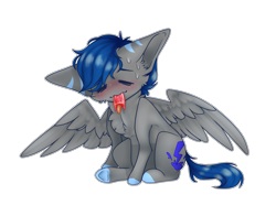 Size: 2502x1860 | Tagged: safe, artist:honeybbear, oc, oc:electro blue, species:pegasus, species:pony, chibi, food, male, popsicle, simple background, solo, stallion, transparent background