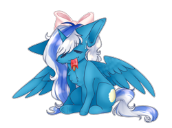 Size: 2502x1860 | Tagged: safe, artist:honeybbear, oc, oc:fleurbelle, species:alicorn, species:pony, adorabelle, bow, chibi, cute, female, food, hair bow, mare, popsicle, simple background, solo, transparent background