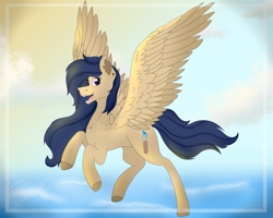 Size: 5000x4000 | Tagged: safe, artist:chazmazda, oc, oc only, species:pegasus, species:pony, art trade, cloud, commissions open, cutie mark, floating, flying, hair, sky, solo, wings