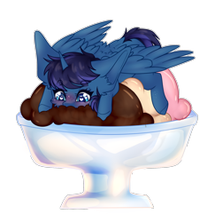 Size: 1934x1987 | Tagged: safe, artist:honeybbear, oc, oc only, species:alicorn, species:pony, blushing, chibi, cute, ear fluff, eating, female, food, heart eyes, ice cream, mare, neopolitan, ocbetes, simple background, solo, transparent background, wingding eyes