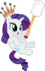 Size: 2622x4060 | Tagged: safe, artist:anime-equestria, character:rarity, species:pony, species:unicorn, blushing, crown, cute, female, food, gem, happy, horn, jewelry, marshmallow, queen, raribetes, rarity is a marshmallow, regalia, simple background, solo, staff, transparent background, vector