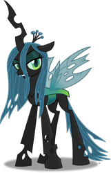 Size: 3272x5082 | Tagged: safe, artist:anime-equestria, character:queen chrysalis, species:changeling, absurd resolution, changeling queen, crown, eyeshadow, female, horn, jewelry, makeup, regalia, simple background, smiling, solo, spread wings, transparent background, vector, wings