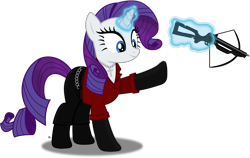 Size: 4756x3013 | Tagged: safe, artist:anime-equestria, character:rarity, species:pony, species:unicorn, ada wong, arrow, belt, clothing, crossbow, crossover, female, gloves, horn, jewelry, levitation, long gloves, magic, necklace, resident evil, resident evil 6, simple background, solo, telekinesis, transparent background, vector, weapon
